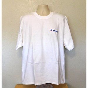 Delta Airlines Logo Tee Shirt Mens XL White with Red Blue Short Sleeve Gildan Co